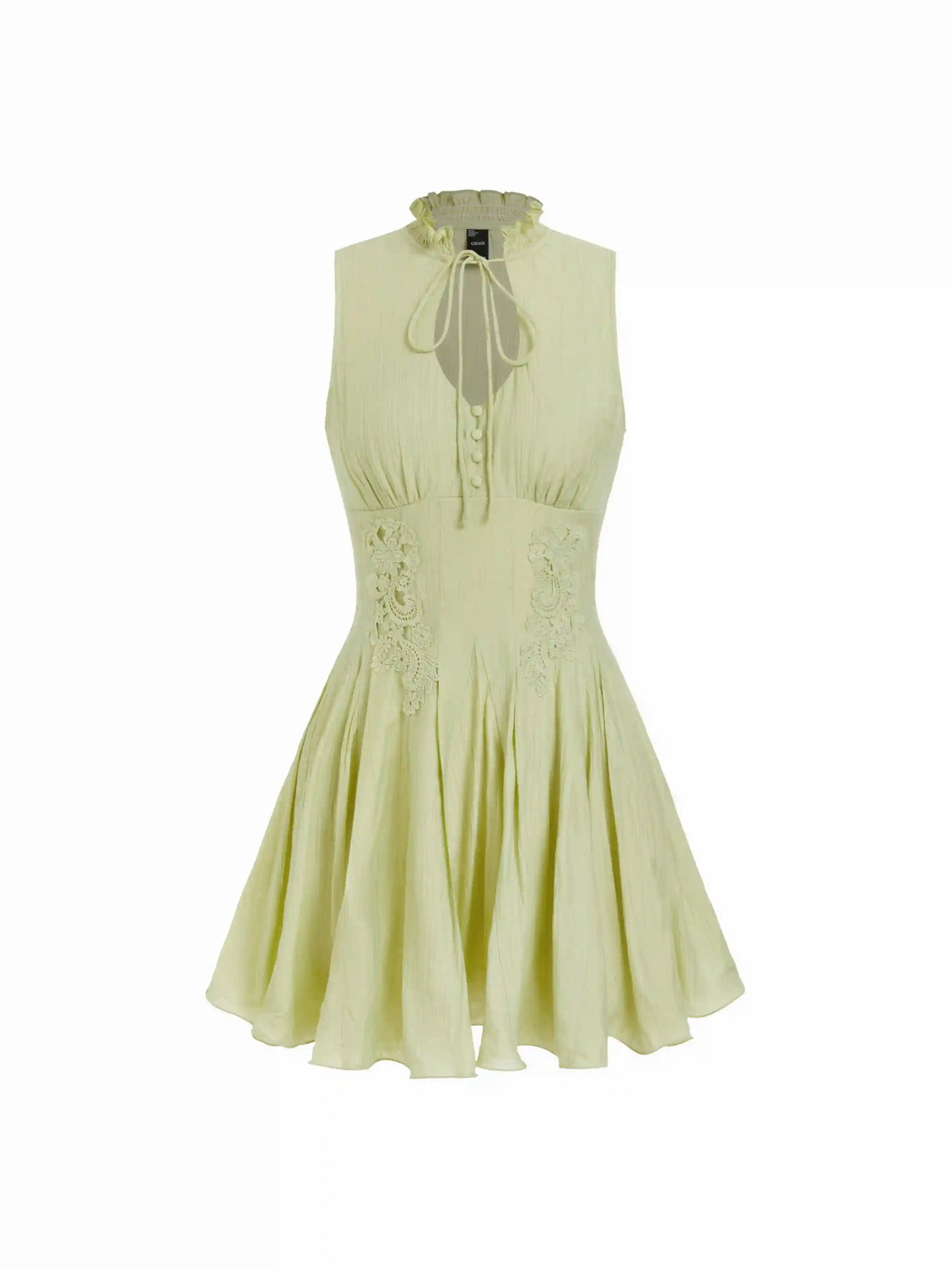 Textured Frilled High Neck Applique A-line Mini Dress