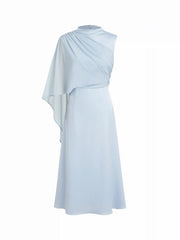 Satin Stand Collar Asymmetrical Draped Mermaid Maxi Dress