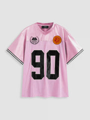 90 Satin V-neck Graphic Short Sleeve Oversized Tee