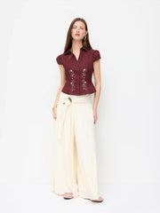 Cotton Floral Embroidery Puff Sleeve Blouse