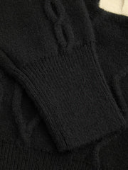 Cable Knit Collar Colorblock Lace Up Long Sleeve Top