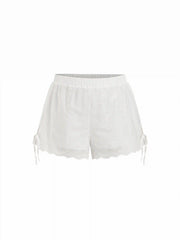 Cotton-blend Mid Rise Embroidery Tie Side Split Pointed Hem Oversized Shorts Curve & Plus