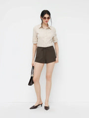 Low Rise Knotted Side Button Micro Shorts