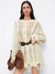 Cable Knit Hollow Out Ripped Oversized Mini Dress