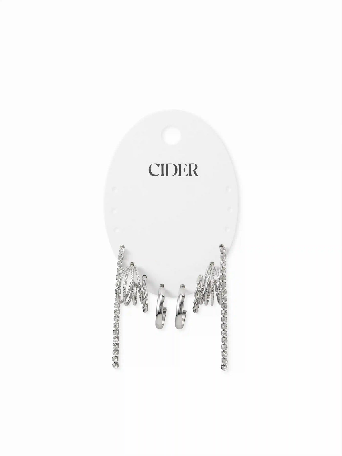 4 PAIRS TWISTED & RHINESTONE HOOP EARRINGS SET