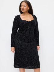 Velvet Zebra Striped Sweetheart Neck Bell Sleeve Knotted Midi Dress Curve & Plus