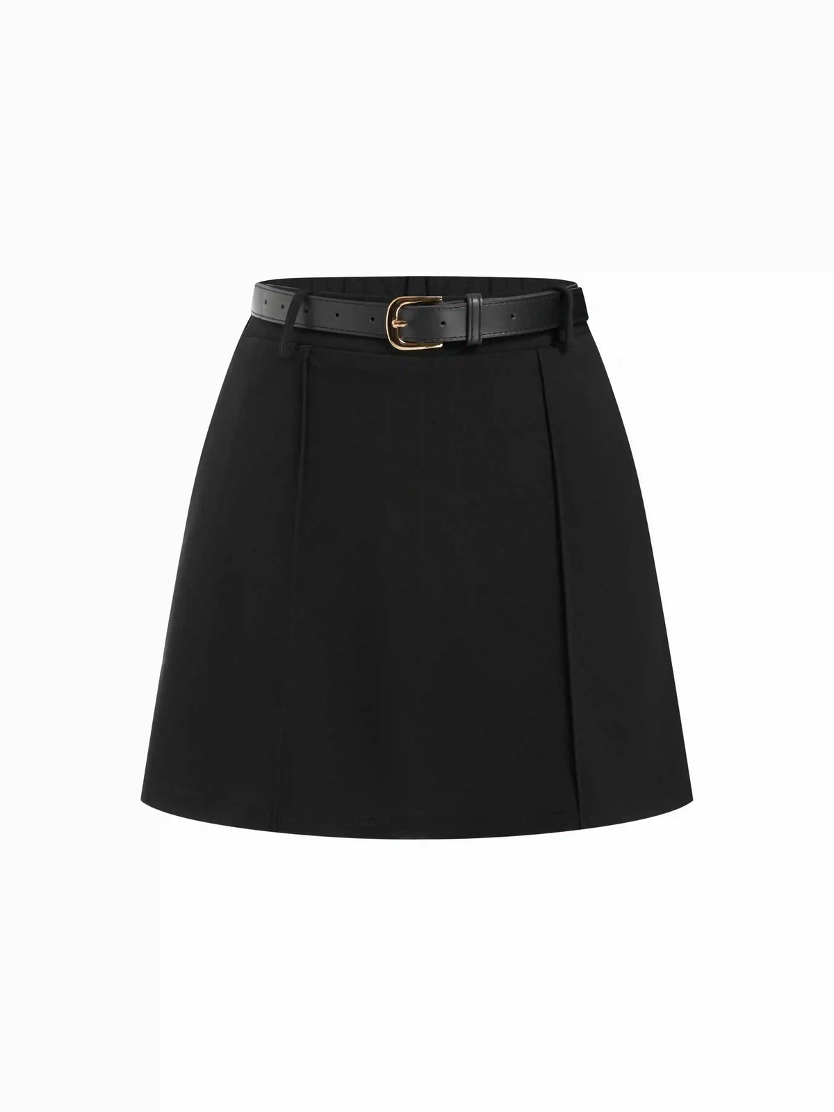 Mid Rise Solid Mini Skirt With Belt