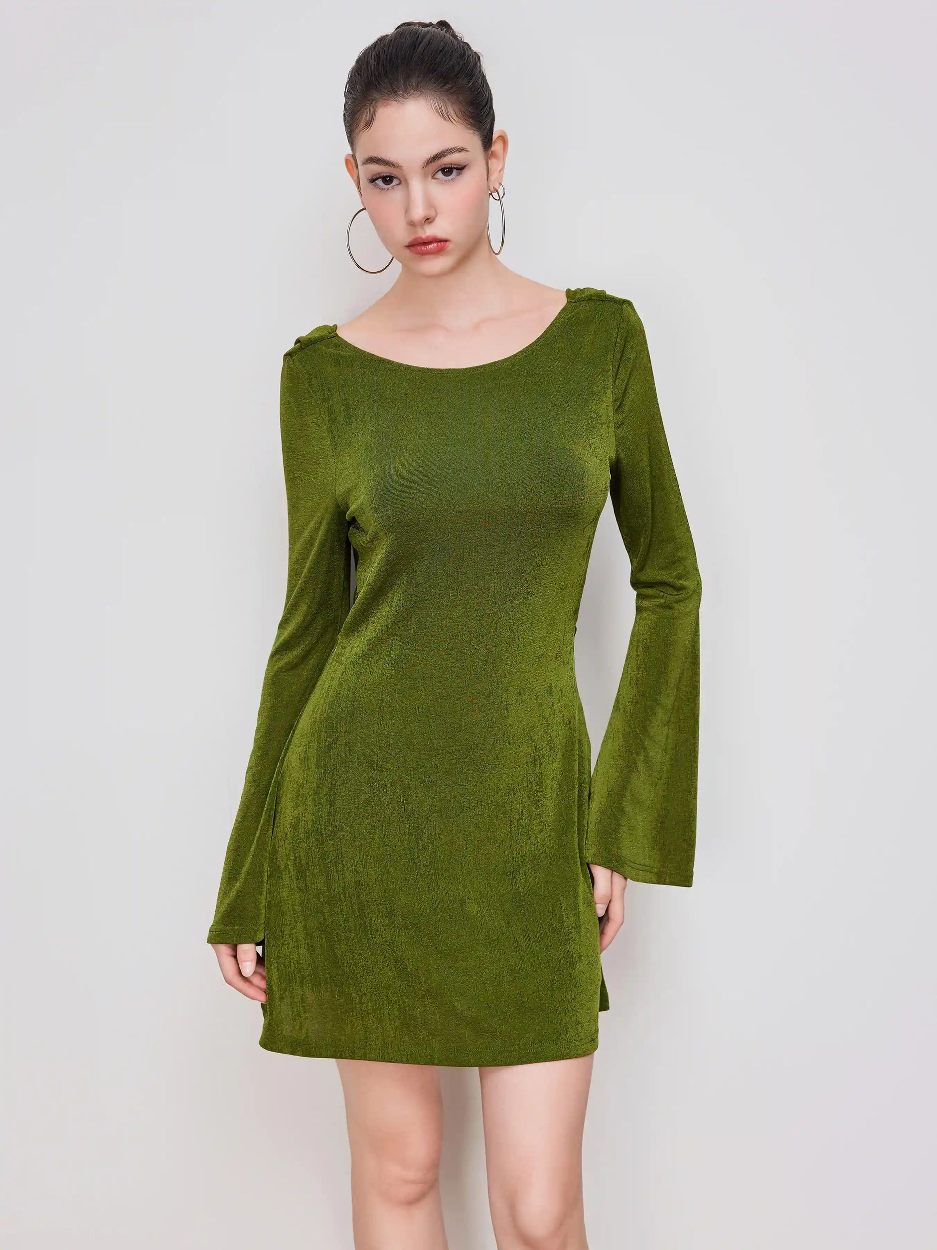 Boat Neck Solid Backless Mini Dress