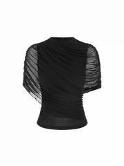Mesh Round Neckline Ruched Short Sleeve Top