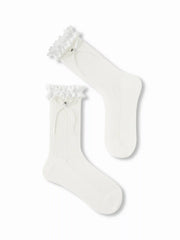 2 PAIRS BOWKNOT & LACE TRIM CREW SOCKS SET