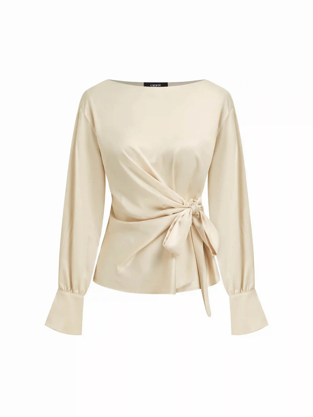 Satin Boat Neck Twist Knotted Blouse