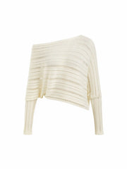 Knit Asymmetrical Neck Batwing Sleeve Oversized Top