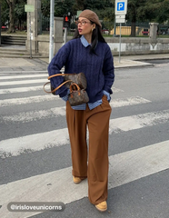 Cable Knit Round Neckline Long Sleeve Sweater