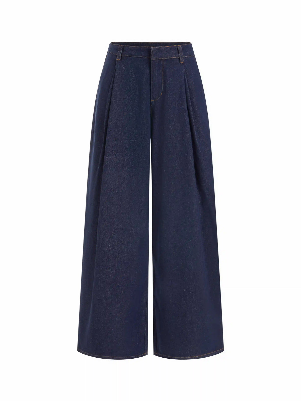 Washed Denim Low Rise Pleated Oversized Wide Leg Trousers