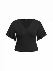V-neck Ruched Short Bell Sleeve Top Curve & Plus