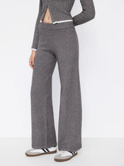 Knit Wool-blend Mid Rise Elastic Waist Flared Trousers