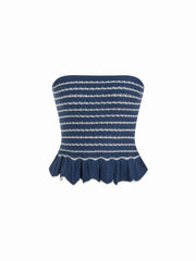 Cotton-blend Crochet Bandeau Knitted Scallop Hem Crop Top