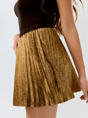 Velvet Mid Rise Two Tone Pleated Mini Skirt