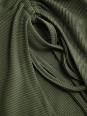 Rib Button Drawstring Midi Dress