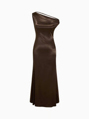 Satin Asymmetrical Neck Backless Maxi Dress