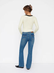 Knit Contrasting Binding Scoop Neckline Long Sleeve Top