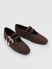 DOUBLE STRAP FAUX SUEDE-EFFECT FLATS
