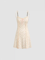 Floral Bowknot Lettuce Trim Mini Dress
