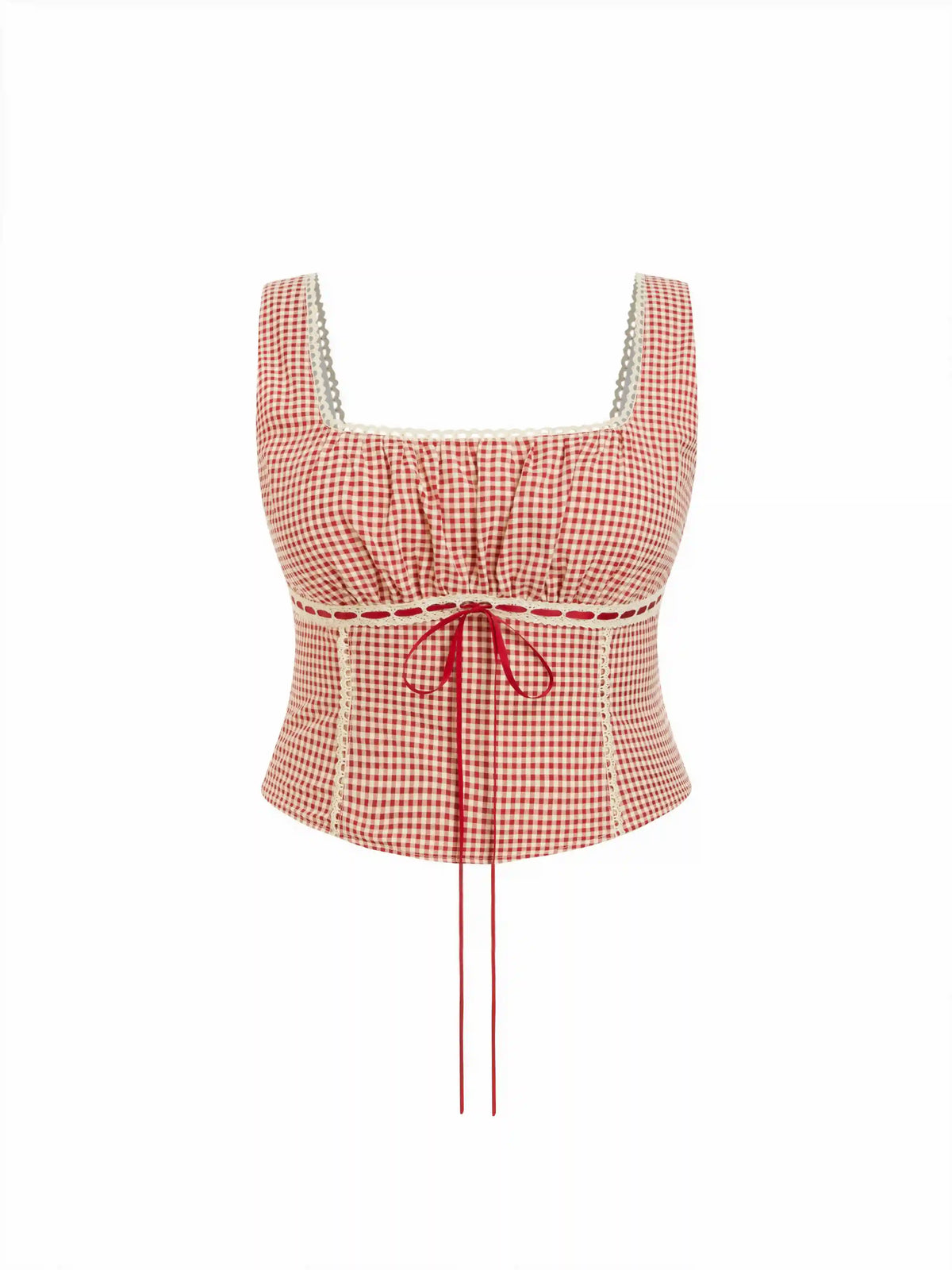 Gingham Square Neck Ruched Corset Tank Top Curve & Plus