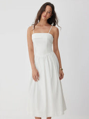 Cotton-blend Square Neck Flared Maxi Dresses
