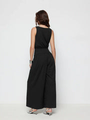 Jersey Cowl Neck Draped High Rise Wide Leg Jumpsuit