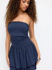 Bandeau Ruched High Stretch Tiered Mini Dress