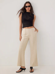 Low Rise Pleated Straight Leg Cropped Trousers