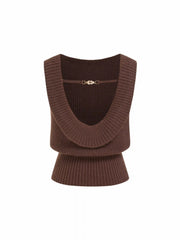 Knit Boat Neck Metal Detail Tank Top