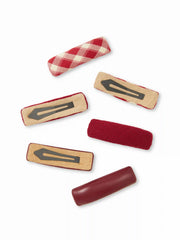 6 PCS TARTAN & FAUX LEATHER HAIR CLIPS