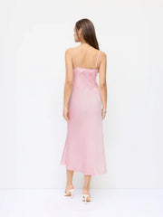 Satin V-neck Lace Panel Mermaid Cami Maxi Dress