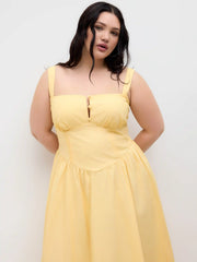Cotton-blend Square Neck Lace Up Ruffle Maxi Dress Curve & Plus