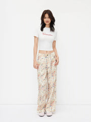 Cotton-blend Floral High Rise Straight Leg Trousers