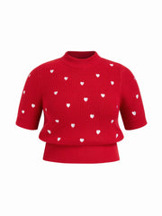 Knit Heart Pattern High Neck Top Curve & Plus