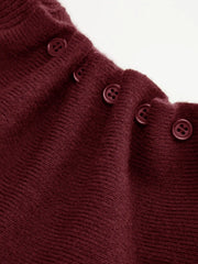 Knit Turtleneck Long Sleeve Button Side Ruched Cinched Waist Top