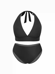 V-neck Halter Cheeky Tankini Swimsuit With Drawstring Cover Up Skirt Curve & Plus