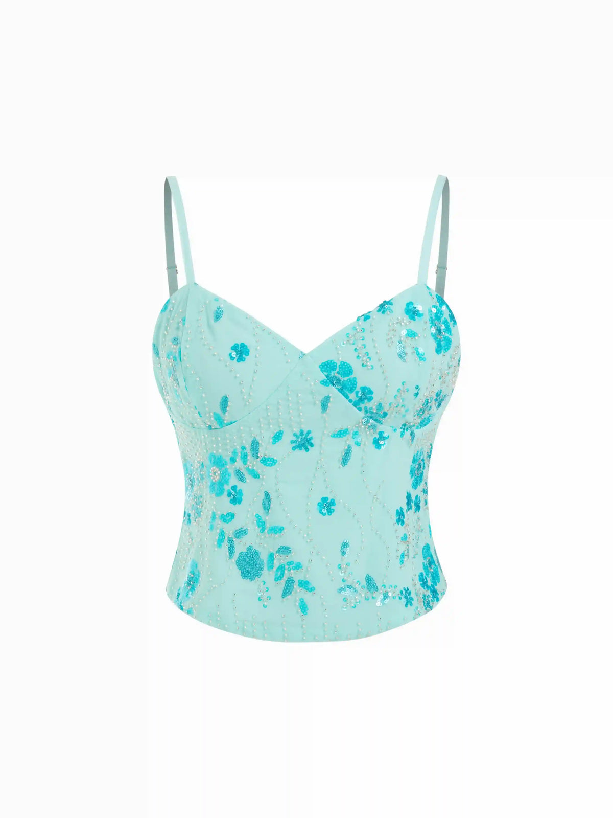 Sequins Floral Sweetheart Cami Top