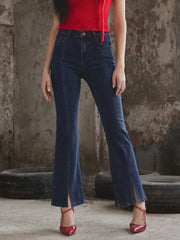 High Stretch Denim High Waist Solid Flared Jeans