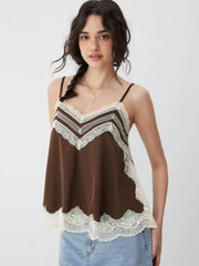 V-neck Lace Panel Split Cami Top