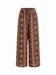Linen-blend Low Rise Shell and Starfish Graphic Drawstring Wide Leg Trousers