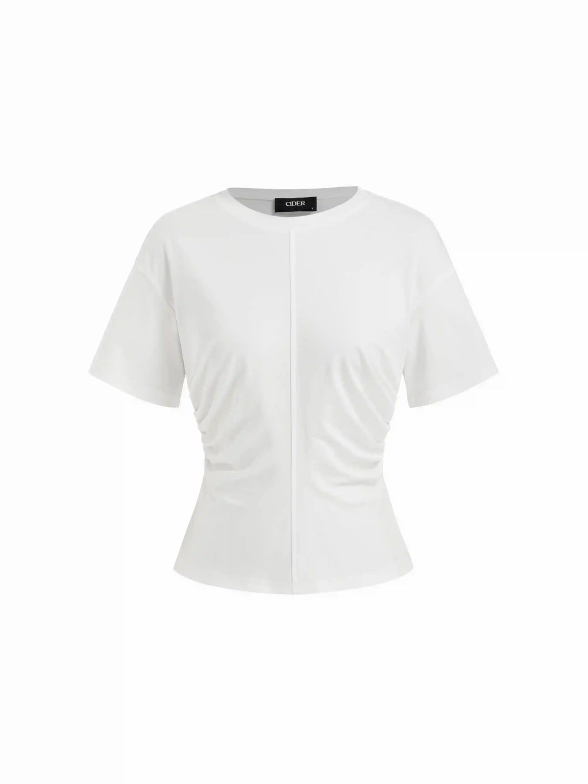 Cotton-blend Round Neckline Ruched Short Sleeve Tee