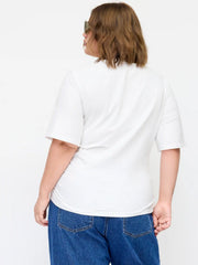 Cotton-blend Ruched Twist Mid-length Sleeve Tee Curve & Plus