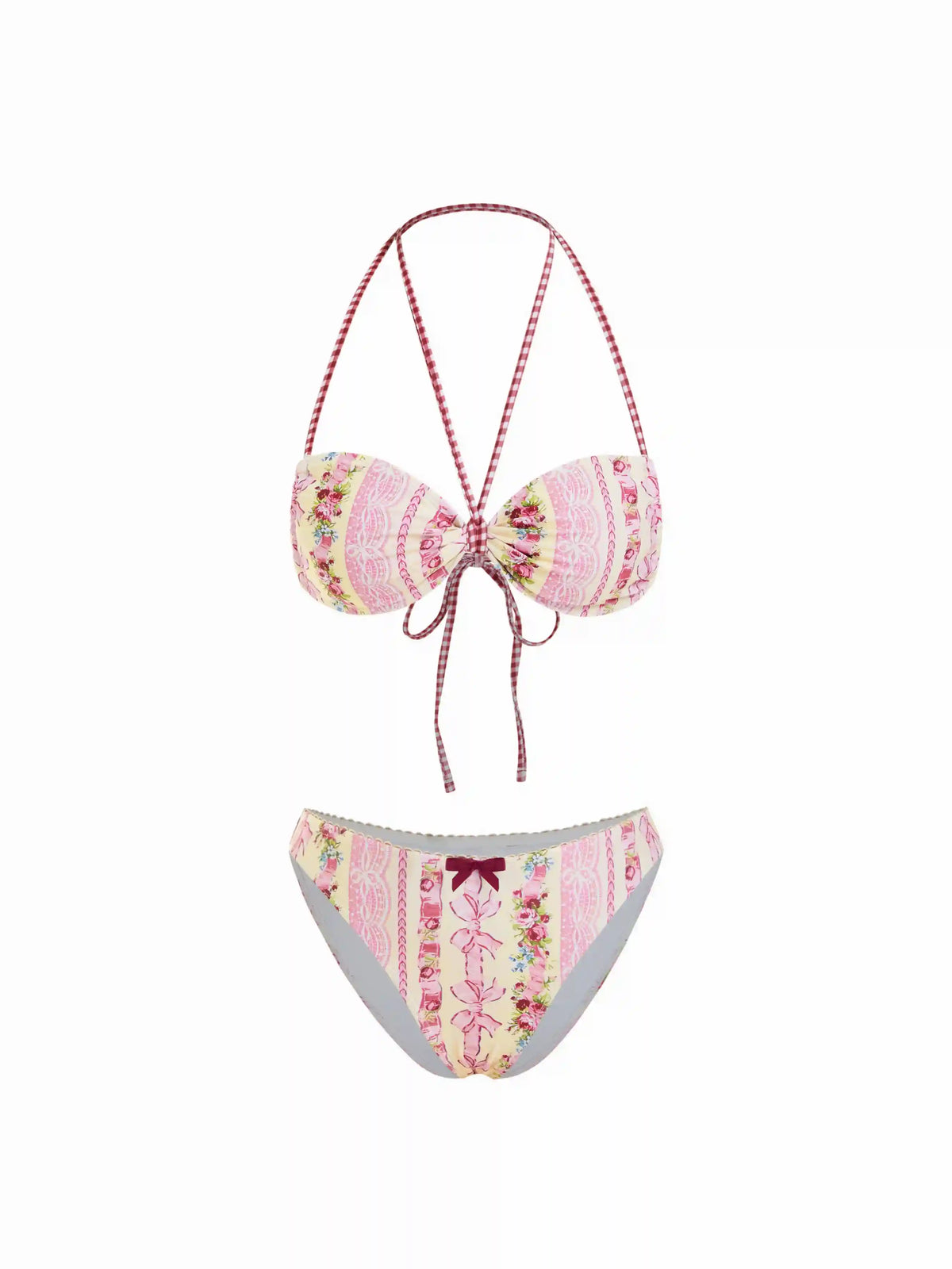 Floral Halter Neck Knotted Bowknot Cheeky Bikini Set