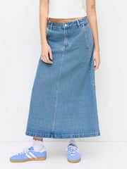 Denim Mid Rise A-line Maxi Skirt