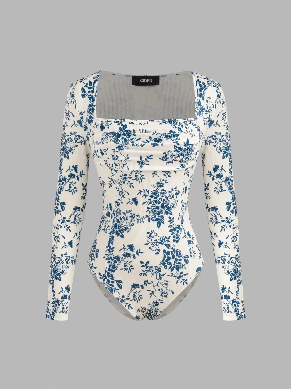 Square Neck Floral Ruched Bodysuit