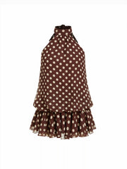 Chiffon Polka Dot Halter Neck Ruffle Bubble Mini Dress